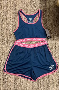 Umbro Women's Blue/Pink Athletic Pull-On Shorts Elastic Waist Running Gym
