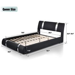 Queen size Upholstered Modern Bed with Iron Pieces Decor and Adjustable Headboard open box(658-2)