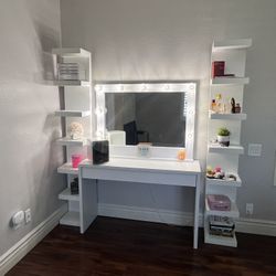 Premium Lighted Vanity Set w/ Shelving – Hollywood Mirror + Modern Design