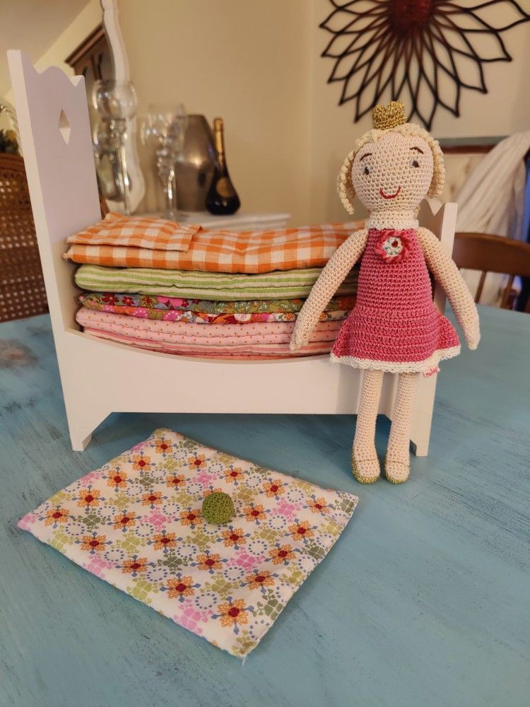 Maileg Crochet Princess and the Pea with Bed 5 Mattresses & a Pea Doll Toy Girl