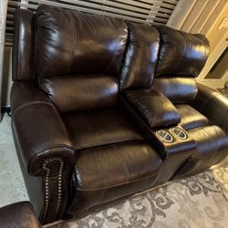 Leather Console Loveseat Leather Electric Recliner