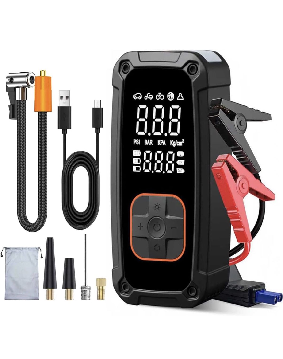 Tire Inflator Portable Air Compressor - 150PSI Portable Tire Inflator For Car,Car Tire Air Pump Portable Cordless With Tire Gauge Gauge,Bike, Motorcyc