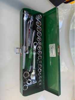 Sears Socket and Ratchet Tool Set with Metal Case