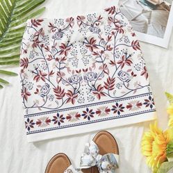 Knit Printed High Waist Women's Skirt,