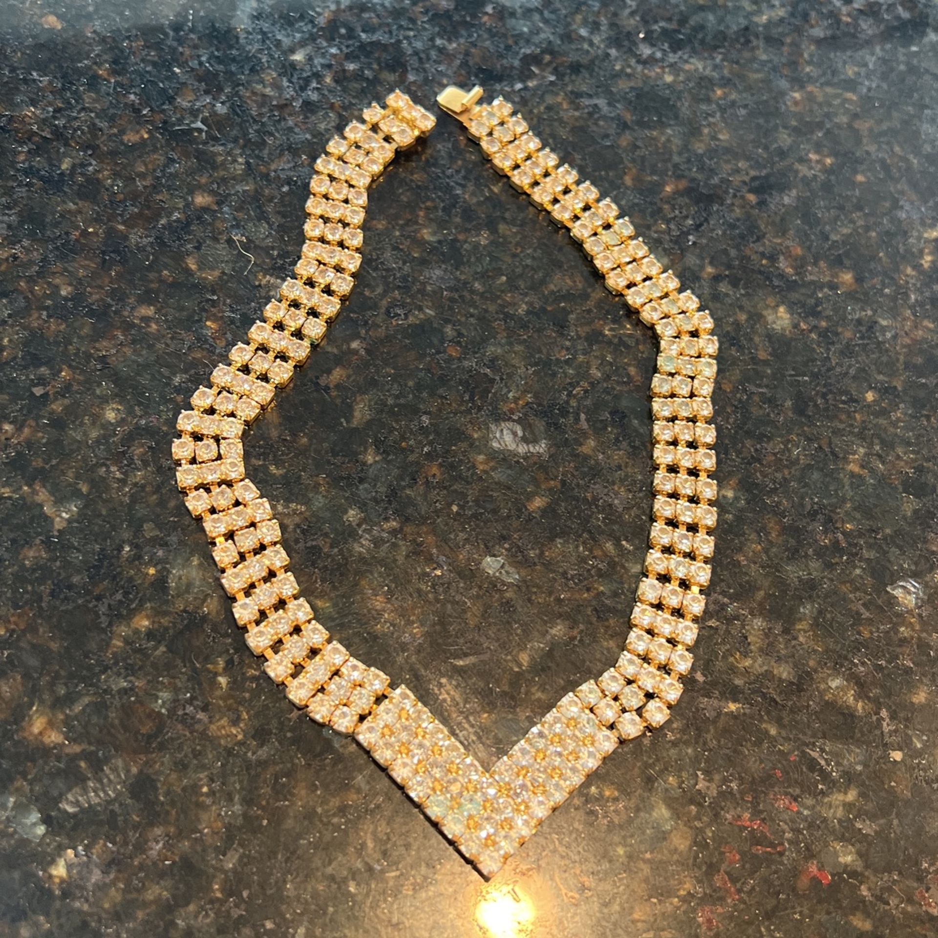 Rhinestone On Gold Costume/ Ball Necklace