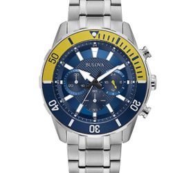 Bulova Mens Classic Chronograph Quartz Silver Stainless Steel Watch 44mm