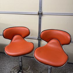 Pair of Retro Orange Bar Stools – Adjustable & Swivel