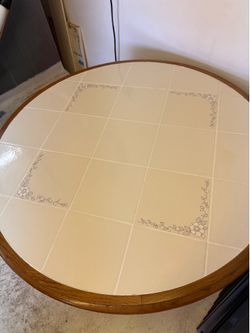 Oak and tile dining room round table