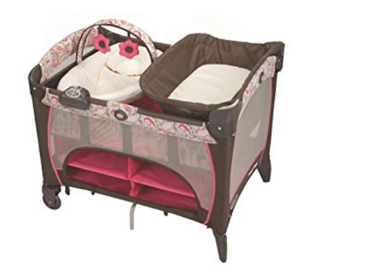 Graco Pack n Play Playard with Newborn Napper Station DLX, Pink Paisley/Brown