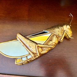 Gold Tone Resin Mirrored Grasshopper Wall Decor