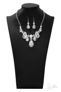 New Zi Colleccion set jewelry silver : necklace and earrings