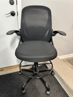 Brand New Black Mesh Back Height Adjustable Drafting Chair w/Flip Up Armrests & Adjustable Lumbar 