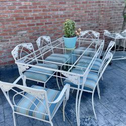 Vintage Mid Century  Wrought Table, 6 Chairs And Matching Tea Cart