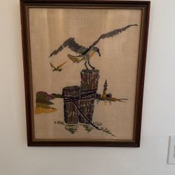 Vintage Needlepoint Seagull And Lighthouse