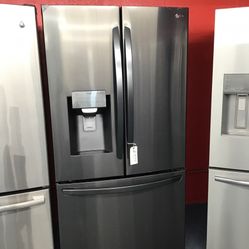 New Scratch And Dent LG 22 Cu Ft Counter Depth Black Stainless Steel French Door Fridge. 1 year Warranty 