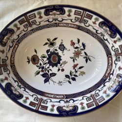 Vintage Japanese Serving Bowl - Double Phoenix Nikko Ironstone Japan Imari Floral Cobalt