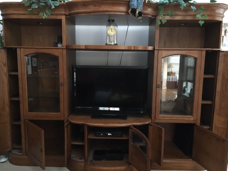 Wooden TV stand w/ lots of storage