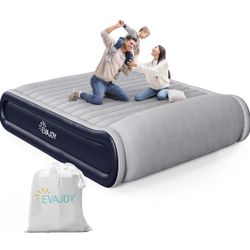Evajoy Air Mattress Queen with Built-in Pump, Inflatable air Mattress with Raised Pillow, Double High Airbed Headboard, 2 Mins Quick Inflation/Deflati