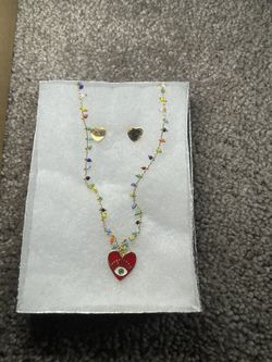 Gold Red Heart With Eye Gold Necklace And Matching Gold Earrings Necklace With Earrings Set NEED GONE  