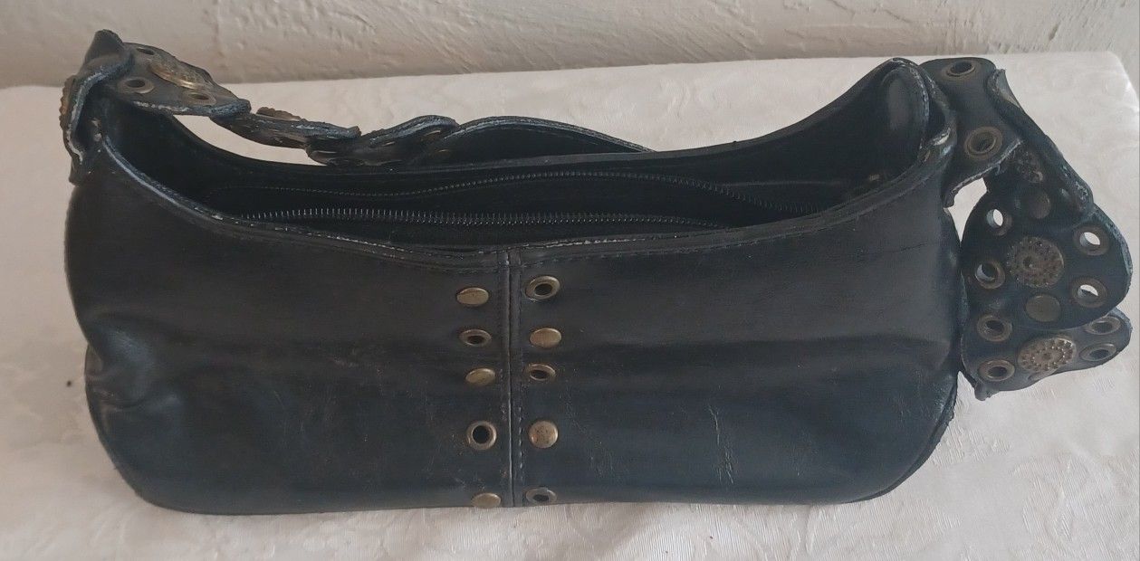 Black Studded Faux Leather Mini Shoulder Bag