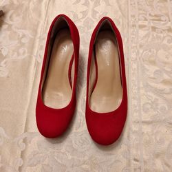Red Faux Suede Wedge