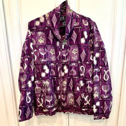 💜 Awesome vintage purple graphic design zip up lightweight jacket with white floral and geometric print