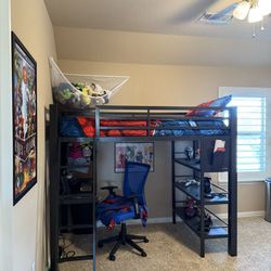 Spider-Man Kids Dark Grey Twin Loft Bed with Desk & Bookshelf