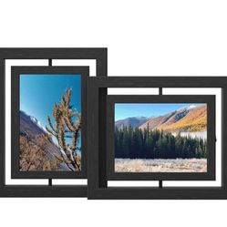 Set of 2, Rotating Photo Frames for 5 x 7 Inch Pictures, Double Glass, for Tabletop Display or Wall Hanging, Black