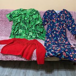 Three oversized clothing For Women. Dress. Blouse. Sweater-blouse with fringe