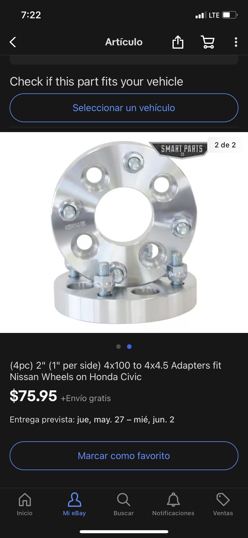 (4pc) 2" (1" per side) 4x100 to 4x4.5 Adapters fit Nissan Wheels on Honda Civic