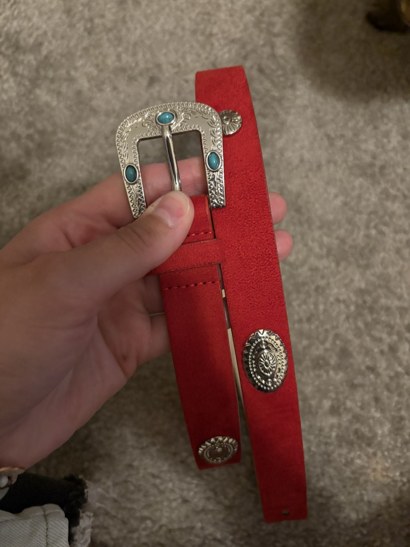 Red Concho Belt W/turquoise