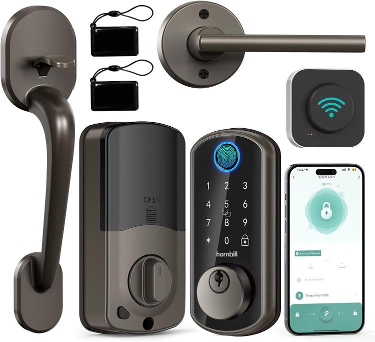 Hornbill Keyless Entry Fingerprint Deadbolt with Handle Set