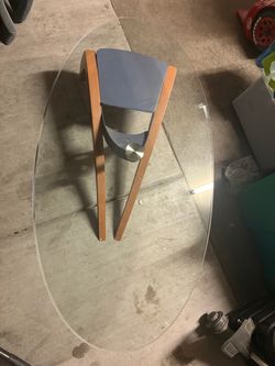Oval Glass Top Coffee Table with Wood Legs