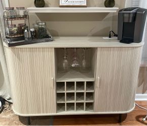 ONBRILL White Fluted 55" Wine Bar Cabinet With LED Light