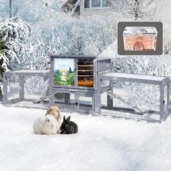 95 inch wide Insulated Outdoor Wood Rabbit Hutch Small Animal Enclosure House Shelter
