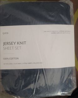 Noble Linens 4 Piece Jersey Knit 100% Cotton Sheet Set, Navy, Queen