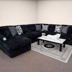 Sectional Sofa Black Corduroy With Sleeper