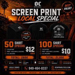 $10 each 100pcs Size S-XL Screen Print Front and Back Print