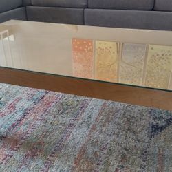 Large Wooden Glass Topped Table