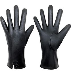 Size S/M Faux Leather Gloves For Women - Polyester lining Touchscreen Comfort & Fit for Driving and Daily Use (Black) Uh