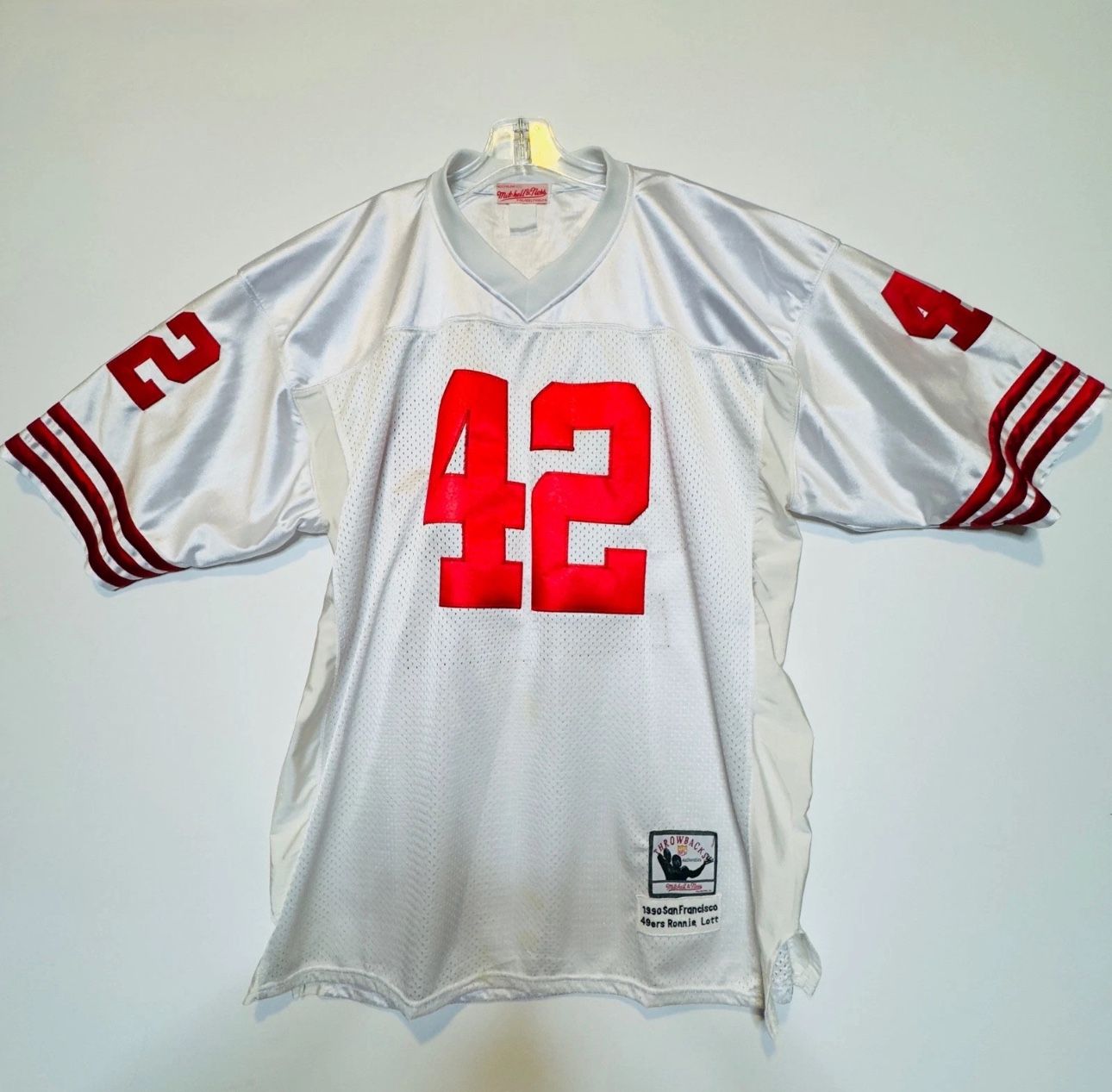 Mitchell Ness Ronnie Lott 42 San Francisco 49ers Football Jersey White Red Men