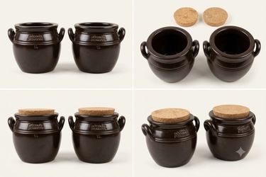Vintage Höganäs Keramik Sweden 1L Stoneware Jars with Cork Lids – Set of 2