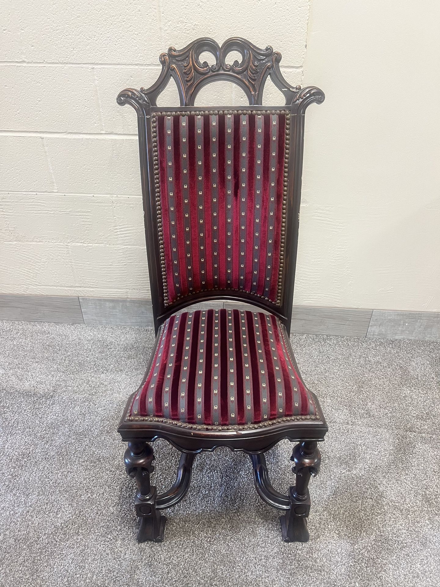 Louis XV Style Dining Chairs Upholstered In Striped Pattern Velvet 