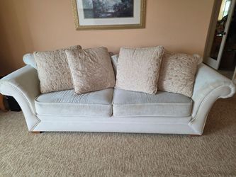 Free couch and chair - white crushed velvet with pillows