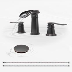 BWE Waterfall Bathroom Faucet, Oil Rubbed Bronze 8 Inch Widespread Bathroom Sink Faucet Two-Handle Waterfall with Pop-up Drain, for Vanity, Lavatory S