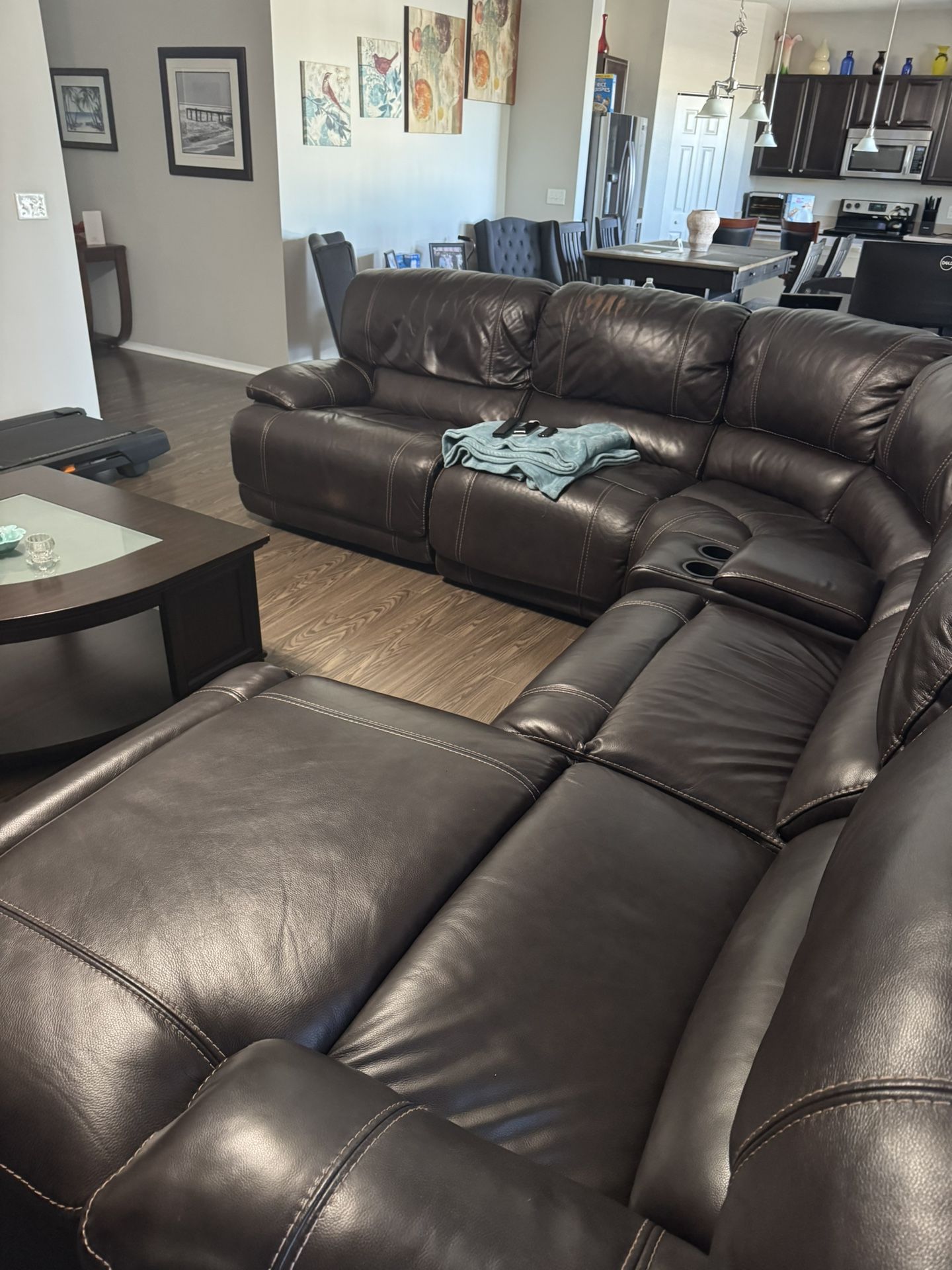 Genuine Leather Sectional Sofa w/ Matching Cocktail Table