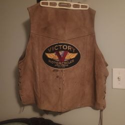 Vintage from 1970's All leather Tan lace up Biker Vest w/ Victory motorcycle patch