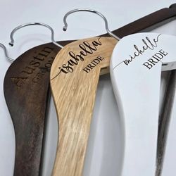 Wedding Hanger Bride & Groom Personalized, Laser Engraved, 3 Wood to select from...