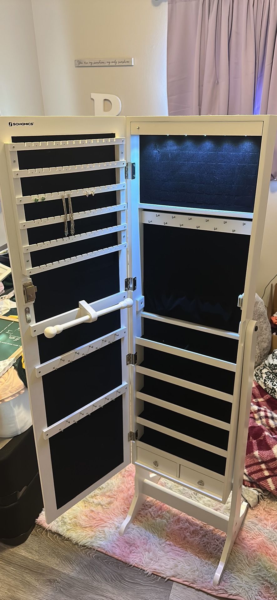 Full Body Mirror W/ Jewelers Cabinet