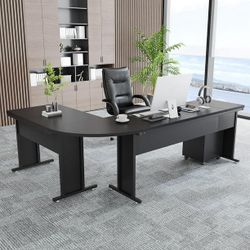 Tribesigns 83" L-Shaped Executive Desk, Large L Office Desk with 3-Drawer Mobile File Cabinet, Industrial Corner Computer Desk with Storage Drawers, B